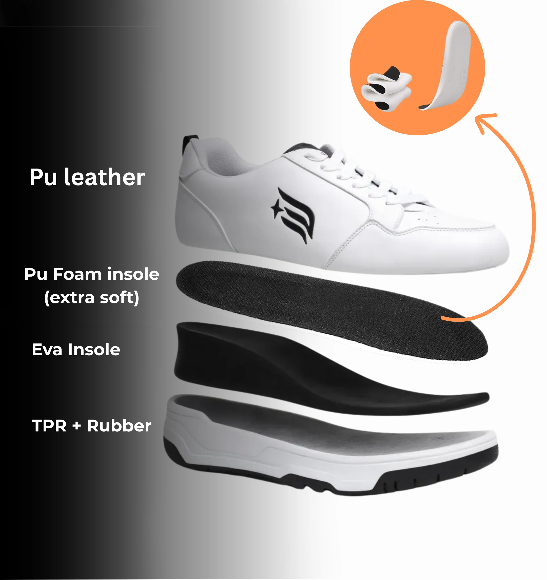 Back view of height increasing shoes with stable heel support and hidden lift